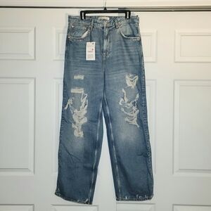 Zara Relaxed Fit Distressed Blue Jeans